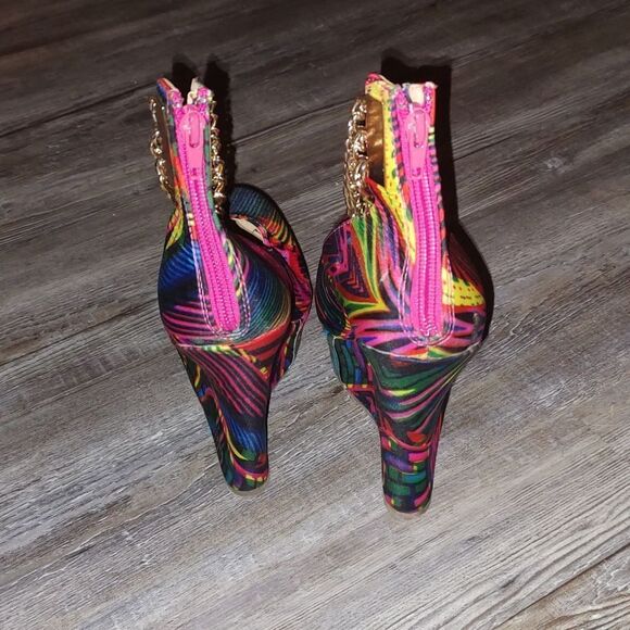 Jubilee multicolor platform wedges chain ankle  straps  Sz 9 - Picture 4 of 8